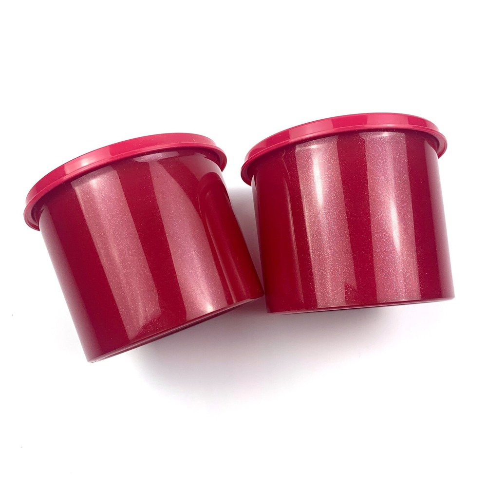Tupperware Limited Edition Glitter Sparkle Red Canisters w/ Lids 2.5 Cups Lot 2 - Picture 4 of 15